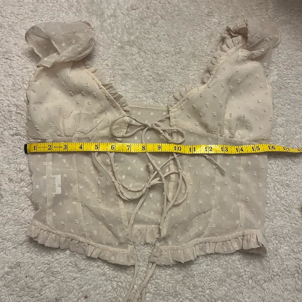 Y2K Front Tie Sheer Ruffle Trim Blouse - Picture 4 of 7